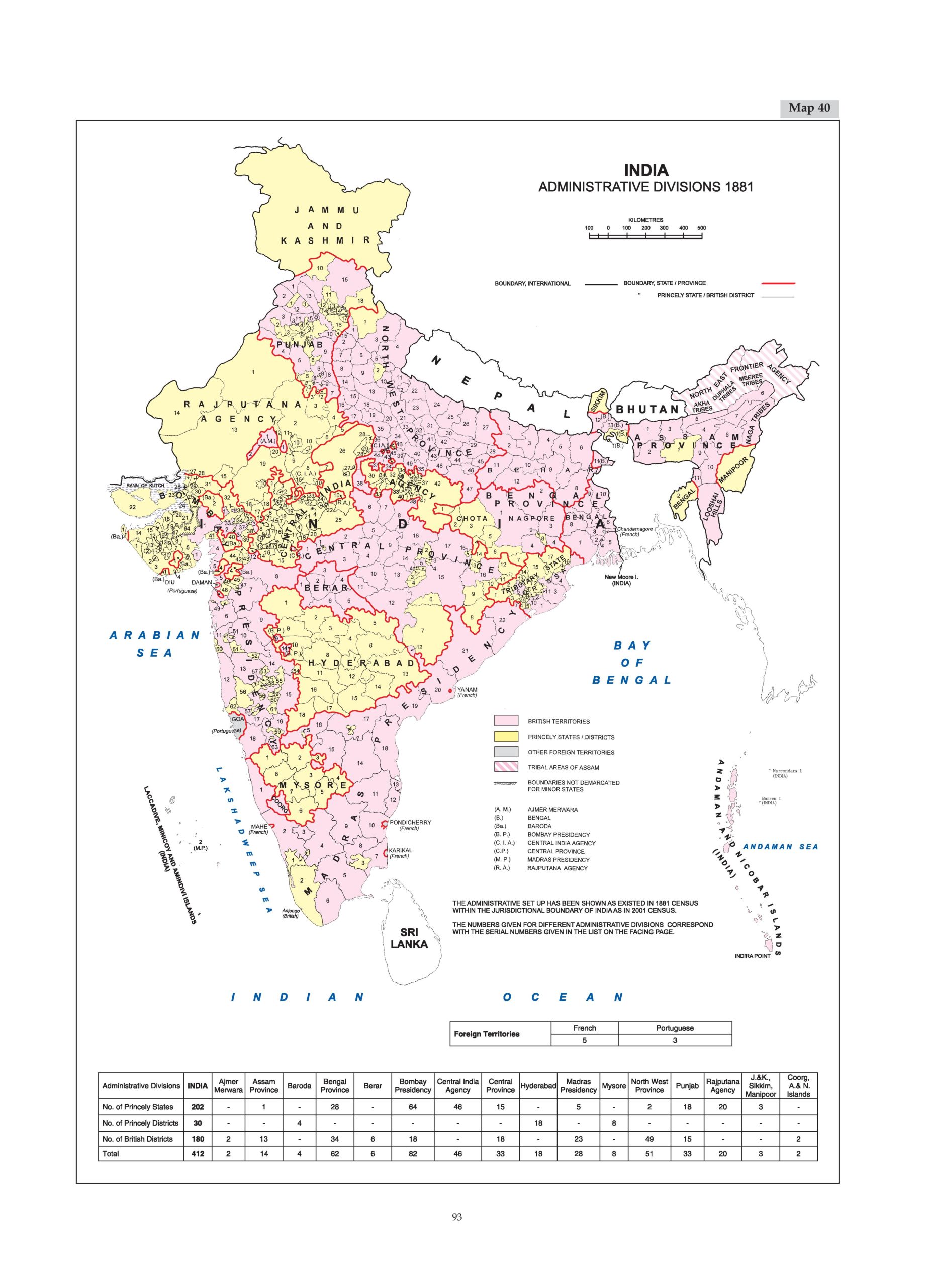 Original Map Image A pink and yellow map of the administrative districts of India in 1881. Administrative Atlas of India. Office of the Registrar General & Census Commissioner, India Ministry of Home Affairs, Government of India. 2011.